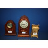 Two Edwardian Bracket Clocks and a lacquered brass Carriage Clock.