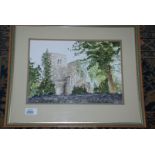 A framed Watercolour of a church, signed M.E. Mitchell '89, 12 1/2'' x 9''.