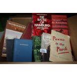 A box of books incl The Battle of Hamburg, Man Alive,