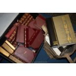 A crate and a bag of books incl Masterpiece library short stories, Readers Digest,