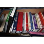 Two boxes of books incl Family Atlas, 78's,