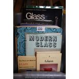 A box of books on glass incl press and moulded glass, modern glass,