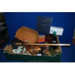 A quantity of miscellanea including cartridge bag, measuring stick, Minolta camera, slides,