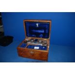 A ladies Jewellery Case with Epns lidded bottles, ring tray, etc.