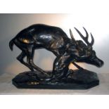 After Antoine Louis Barye; a Susse Foundry Bronze of the 'Jaguar Attacking a Stag'.