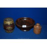 A hardwood lidded Tobacco/sweet Jar with brass details,