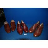 Three pairs of gents brown leather Shoes, (two lace up, one slip on), size 10 - 11.