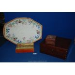 Three wooden Boxes together with a large glass topped Tray