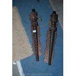 A pair of wooden Electric Wall Lights in the form of torches in wooden holders