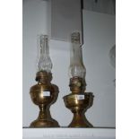 Two Brass Oil Lamps with chimneys