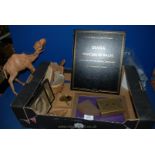 A quantity of miscellanea including leather camel, dressing table brushes, photo frame,