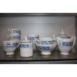 A Coalport 'Revelry' pattern part Teaset including teapot, sugar bowl, jug, five cups and saucers,