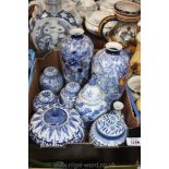 A quantity of blue and white Ginger Jars, a pair of Corona ware Rosetta Vases,