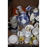 A quantity of china including Wood & Sons Toby Jug, willow pattern plates, cups and saucers, teapot,