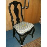 An ebonised Queen Anne style Chair with needlework seat