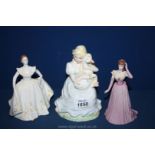 Three Coalport figures including 'The Goose Girl',