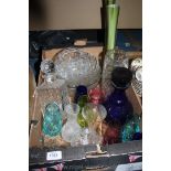 A quantity of glass including decanter, coloured glass vase, clear glass bowls, etc.