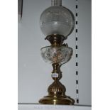 A Brass Oil Lamp base with cut glass bowl