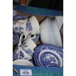 A quantity of Royal Wessex blue and white willower pattern china including cups and saucers, dishes,