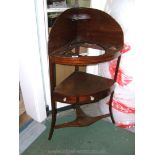 A Georgian Mahogany corner Washstand, having upstand back with small shelf,