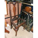 An early Georgian Oak Dining chair Frame with splat back,