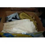 A box of mixed coloured Lining Fabric, etc.