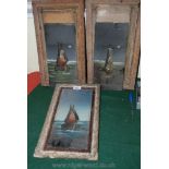 A set of 3 19th century glass paintings; (some repair to frames required).