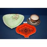 A small quantity of Carltonware including Trio with raised floral decoration on dimpled brown