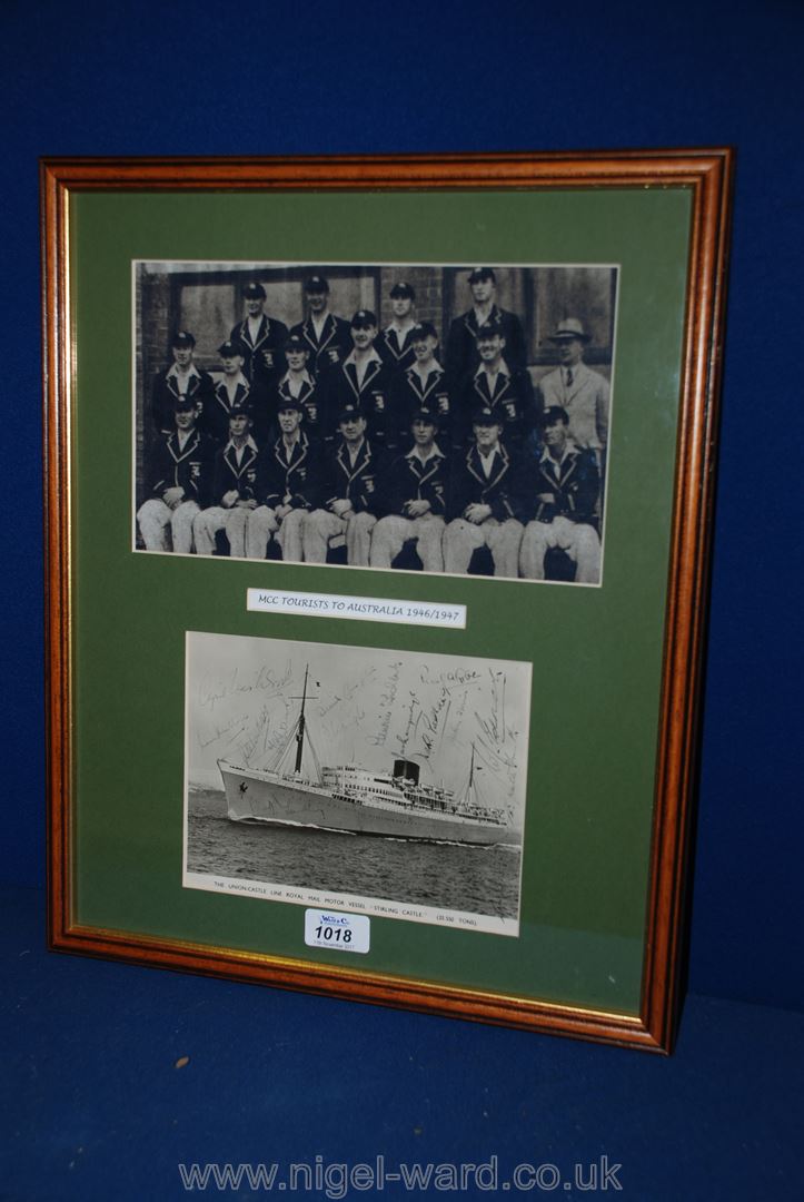 A framed Photograph and autographs of MCC Tourists to Australia 1946/47