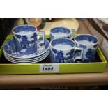 Four Wedgwood Willow pattern Coffee Cans and saucers
