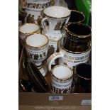 A quantity of Greek pottery handmade in Rhodes 24k including vase, urn mug, jars, candle holder,