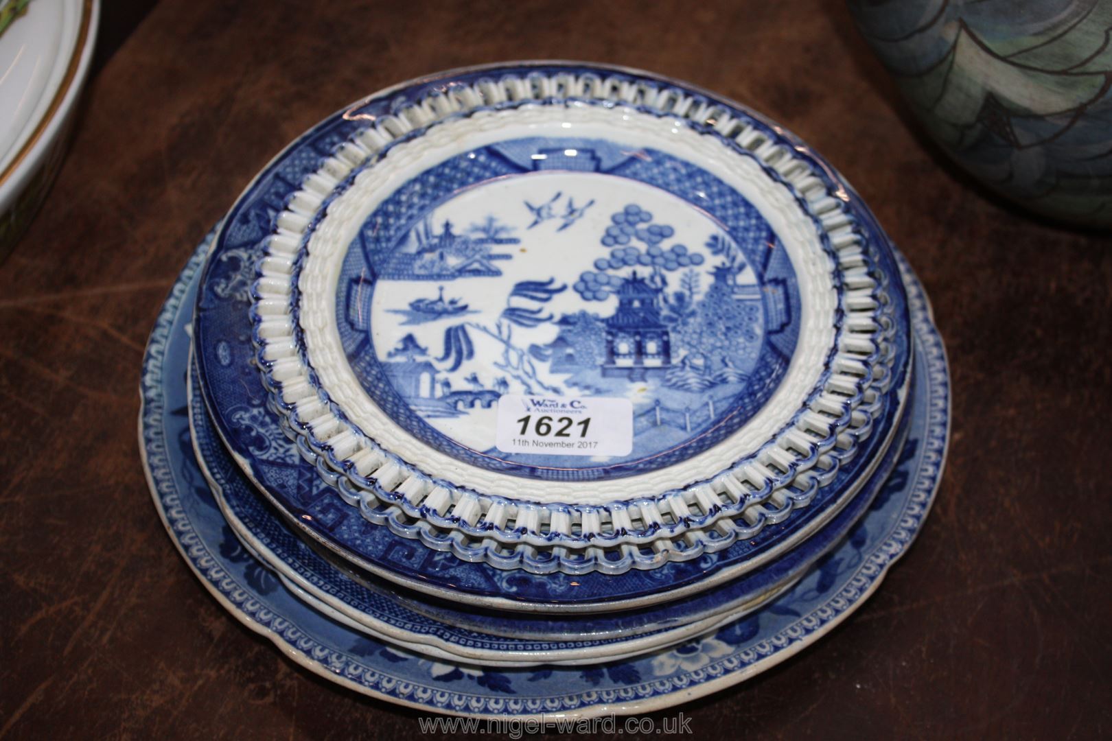 Eight pearlware blue and white Plates c1820