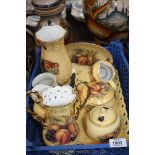 A quantity of Aynsley 'Orchard Gold' items along with a Belleek Vase,