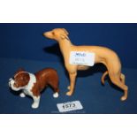 A Beswick Bulldog, 2 1/2'' tall and a tan Greyhound, leg a/f,