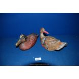 A vintage wooden decoy Duck along with another made in two pieces to form a trinket Box