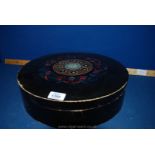 A boxwood Tailor's Yard Rule and a large circular papier mache Chocolate Box,