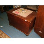 A 19th c. style Mahogany Box Ottoman with central floral tapestry fabric seat to the lid.