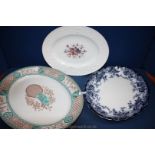 Three meat Plates including Wedgwood Patrician, Swansea, etc.