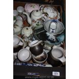 A quantity of china including Japanese Teaset, brown pottery Teaset, Delft shoe,