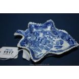 A blue and white Pearlware Pickle Dish in the shape of a leaf,