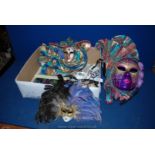 A Box of Decorative Ceramic Venetian Style Wall Masks T/W A Lady's Boxed Vogue Design Clutch Bag.