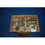 A quantity of excavated items including brass boat plaque (Battersea), coins,