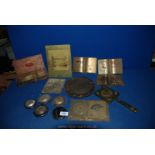 A quantity of Printer's Plates in a wooden box along with a Plaque celebrating Lord Baden Powell,