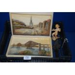 Two 'Ivorex' pictures of Edinburgh and The Forth Bridge, character nutcracker, etc.