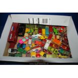 A quantity of Matchbox, Corgi and Dinky cars and lorries including beach Buggy, 1 ton Trojan van,