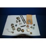 Miscellaneous enamel Badges, a Royal Life Saving Society 1891 medal, thermometers, etc.