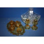 An amber glass Dressing Table Set,