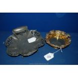 An Art Nouveau pewter Dish and a WWI brass Trench Art Dish