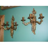 A good pair of gilded bronze wall lights cast as flowering bouquets in the Louis XV style,
