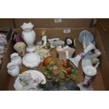 A quantity of china ornaments including Aynsley Vases, Royal Doulton Posies, Nao style figures,